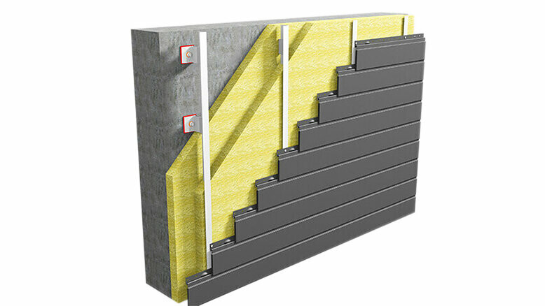 Wandaufbau mit PREFA Sidings (horizontal verlegt) auf Aluminium Unterkonstruktion