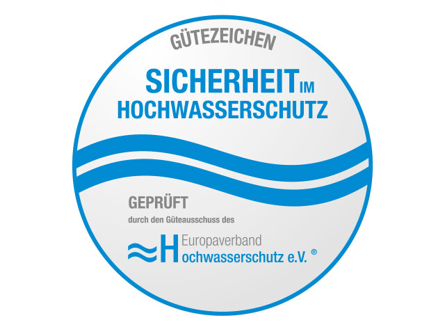 Keurmerk “”Zekerheid in hoogwaterbescherming” voor het mobiele PREFA hoogwaterbeschermingssysteem van aluminium