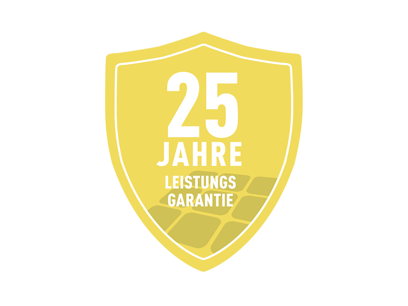 Gelbes Garantielogo für 25 Jahre Leistungsgarantie des Solarmodul PREFALZ